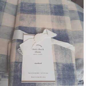 POTTERY BARN NWT blue/cream linen blend Rhett check ham ~ euro sham
